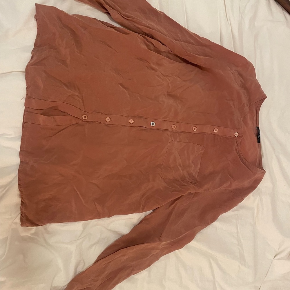 Dark Rose Silk Button-Up Blouse